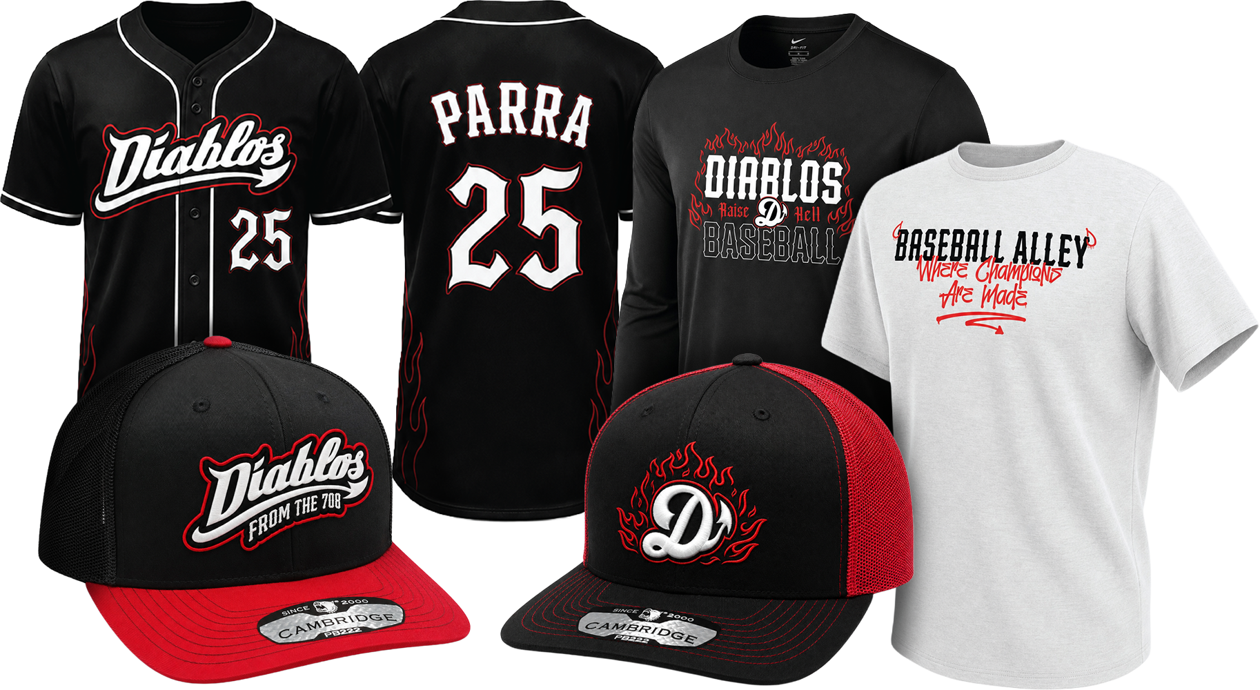 Custom Diablos baseball apparel set